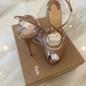 Christian Louboutin Cupidivipi 120 Nude Patent PVC Platform Sandal